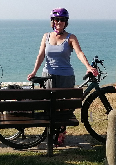 Gillian enjoying thirty-mile bike rides again after complex knee replacement surgery